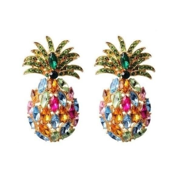 Multicolor pineapple earrings dangle drop pink - Picture 1 of 8